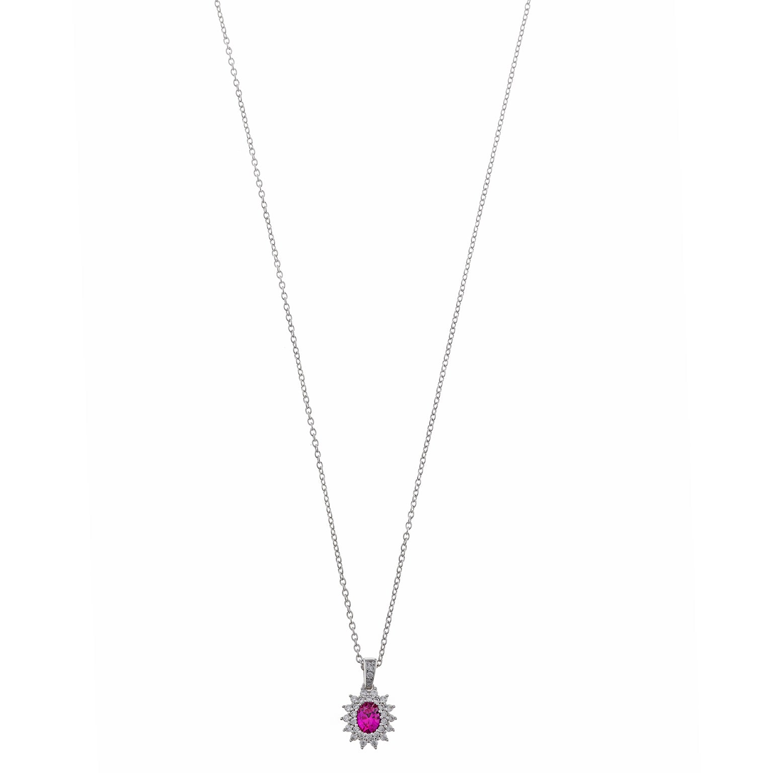 COLLAR PLATA RODIO CIRCONITA RUBI OVALADO ALREDEDOR
