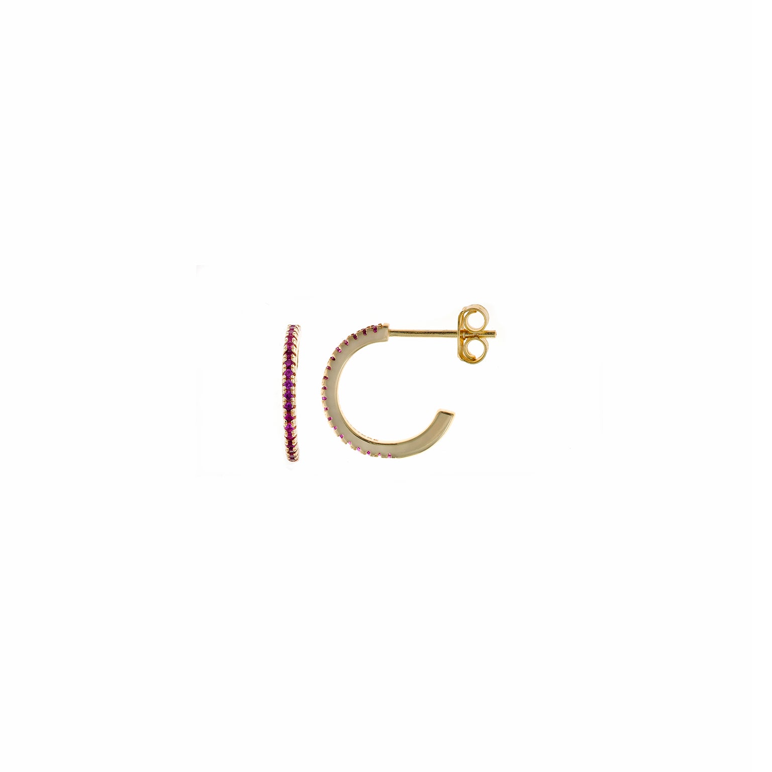 PENDIENTES PLATA CHAPADO DORADO ARO CIRCONITAS RUBI (1CM/M)