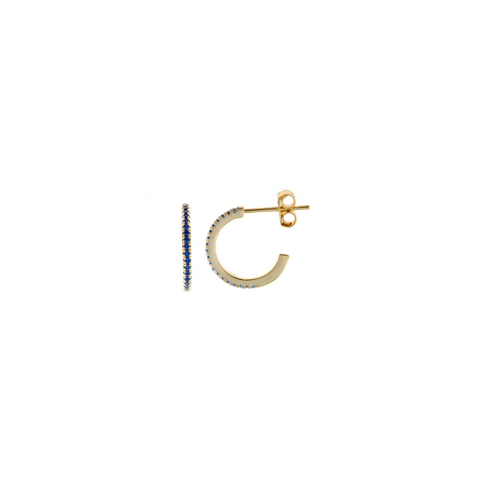 PENDIENTES PLATA CHAPADO DORADO ARO CIRCONITAS AZUL (1CM/M)