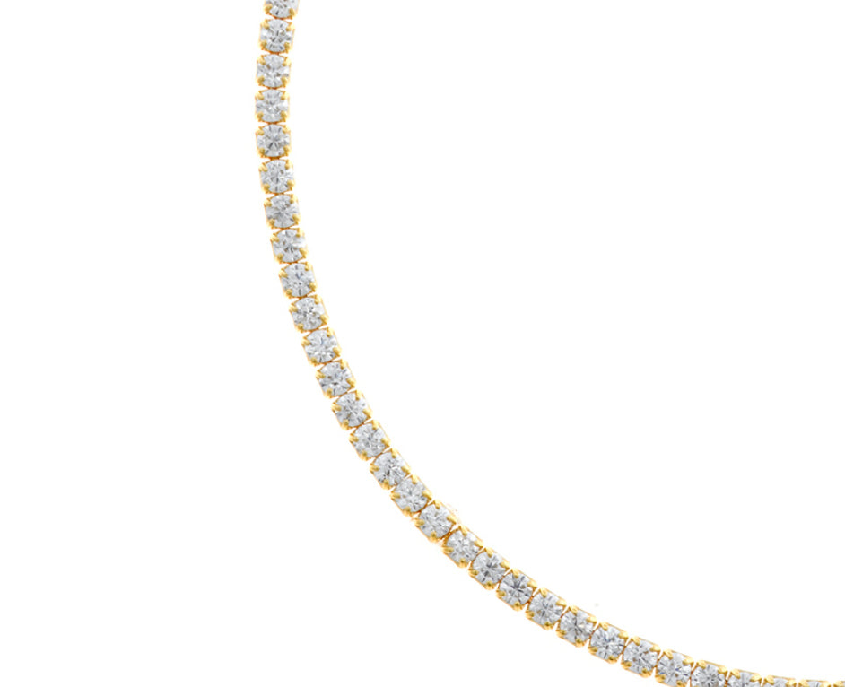 COLLAR PLATA CHAPADO DORADO RIVIERE CIRCONITAS BLANCAS