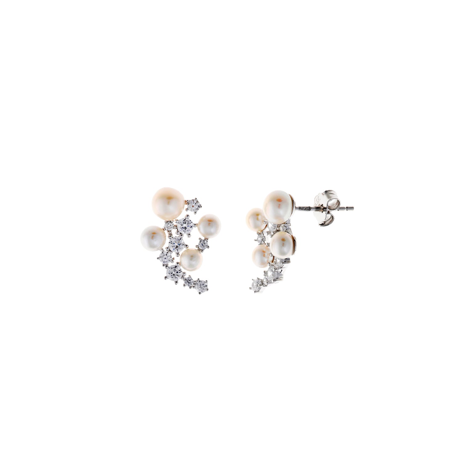 PENDIENTES PLATA RODIO CIRCONITAS BLANCAS BRILLANTES PERLAS