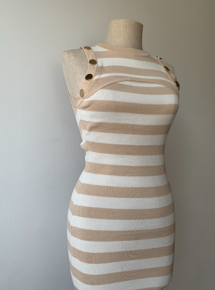 Vestido Punto Rayas Marinero Beige