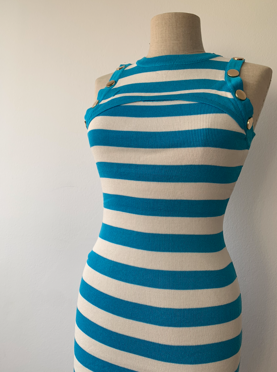 Vestido Punto Rayas Marinero Celeste