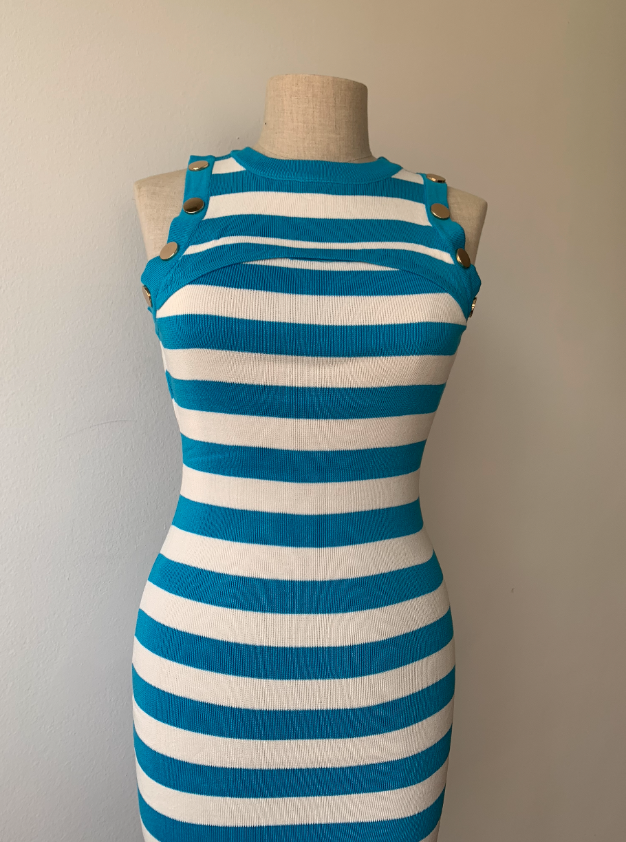Vestido Punto Rayas Marinero Celeste
