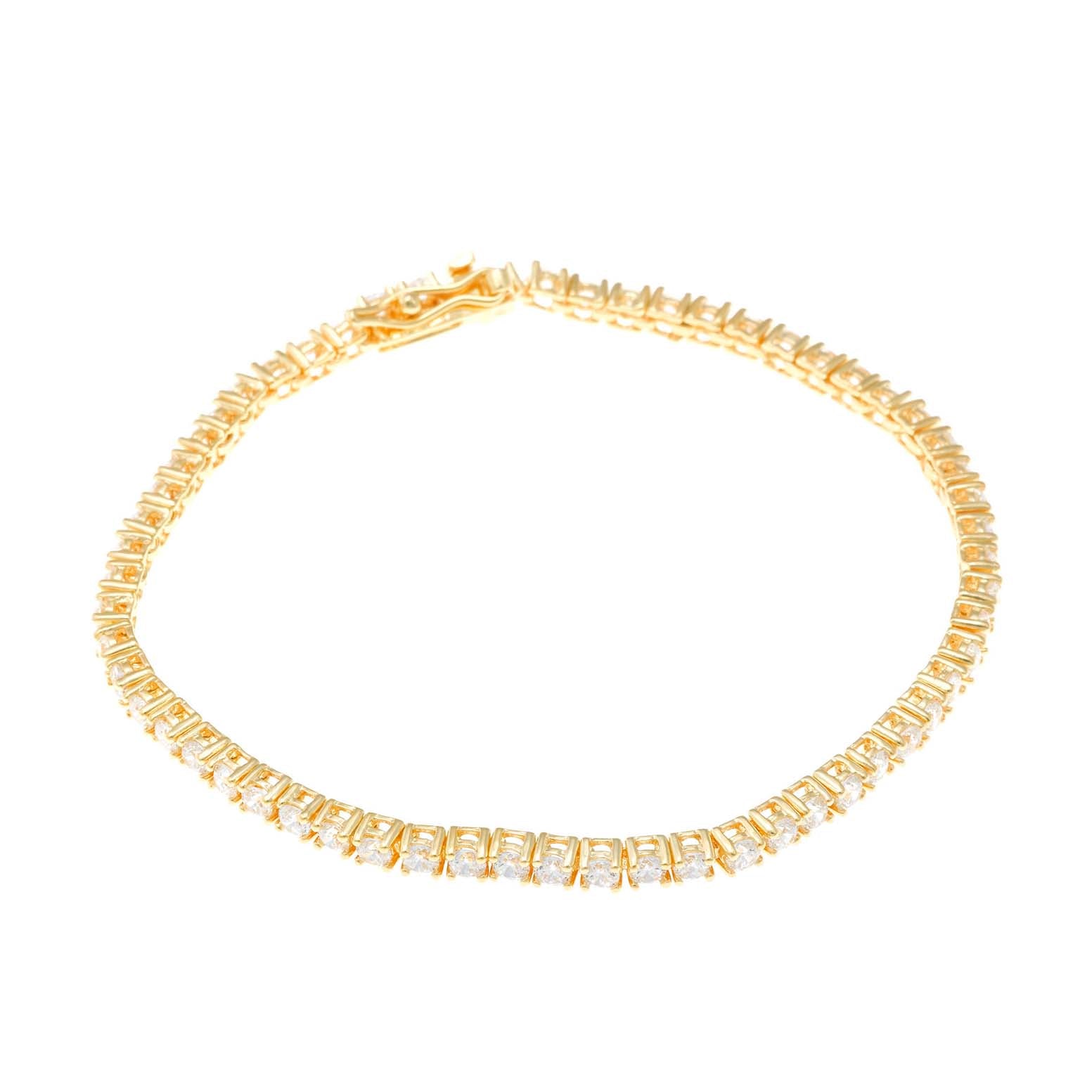 PULSERA RIVIERE PLATA CHAPADO DORADO CIRCONITAS BLANCAS