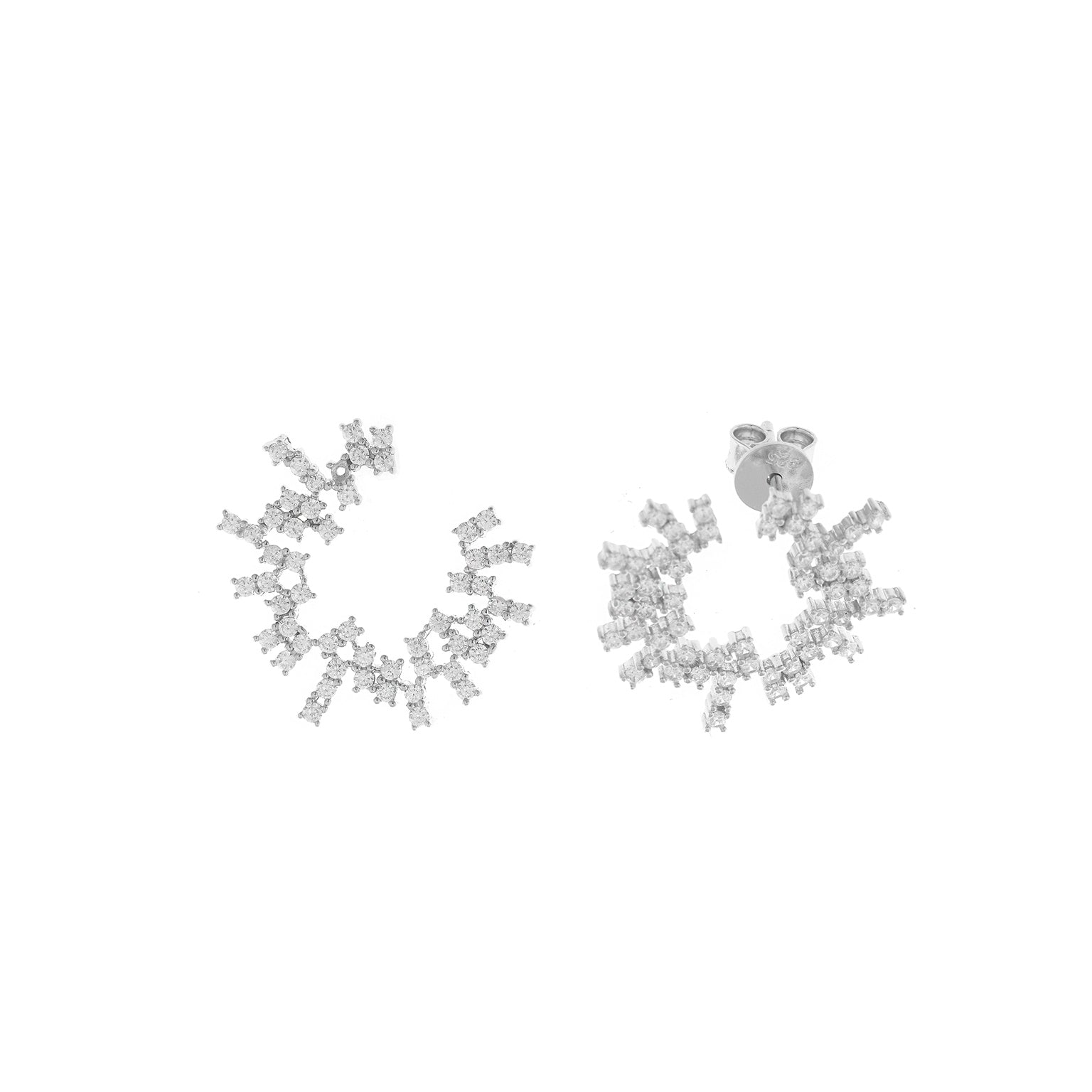 PENDIENTES PLATA RODIO CIRCULO BAGUETS CIRCONITAS BLANCAS