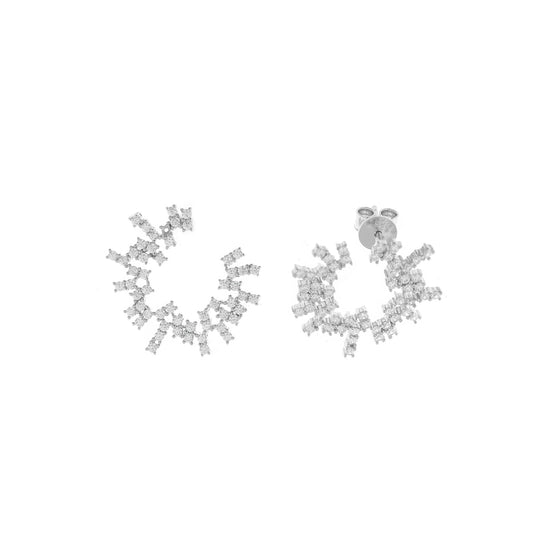 PENDIENTES PLATA RODIO CIRCULO BAGUETS CIRCONITAS BLANCAS