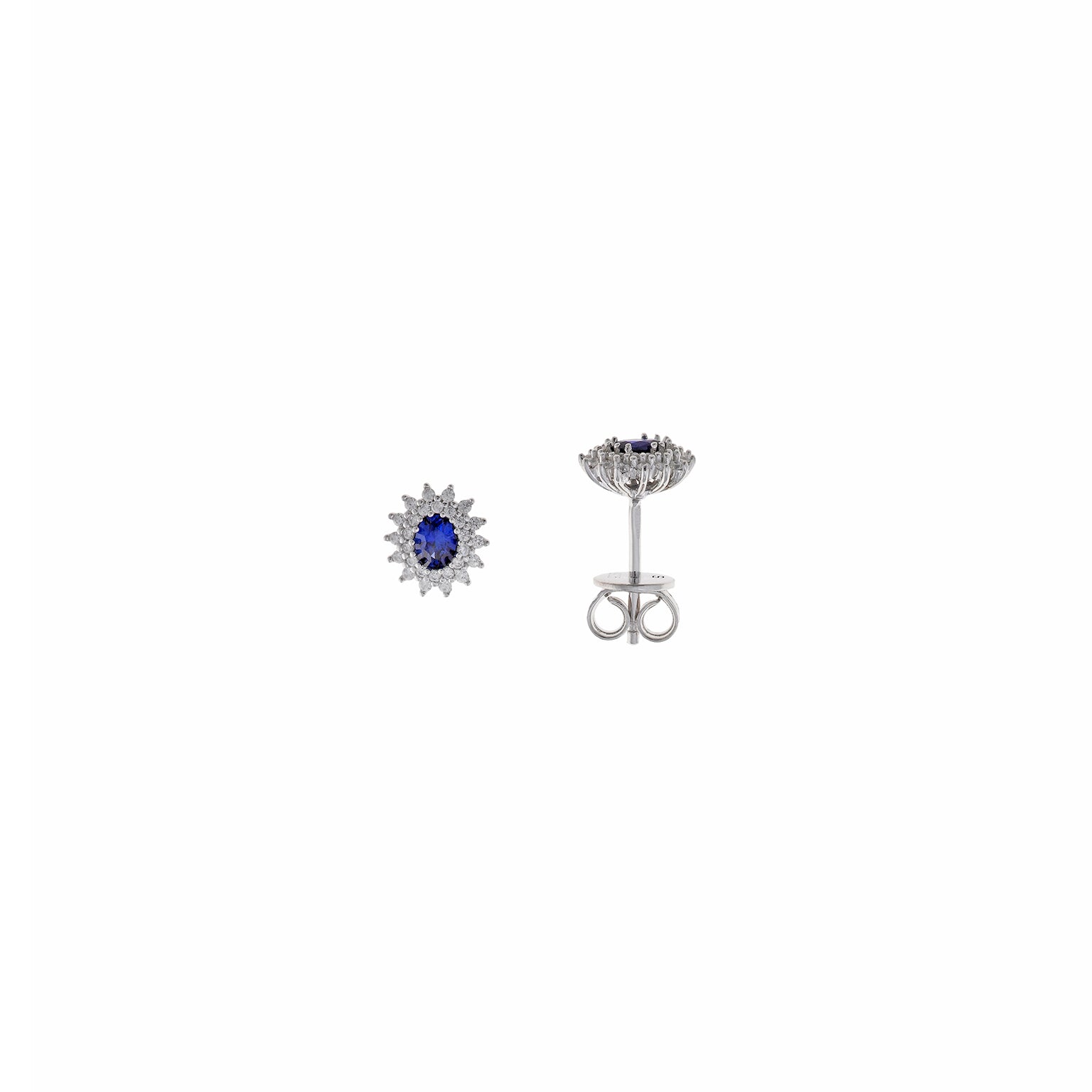 PENDIENTES PLATA RODIO CIRCONITA AZUL ZAFIRO OVALADA