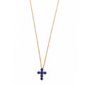 COLLAR PLATA CHAPADO DORADO CRUZ CIRCONITAS ZAFIRO