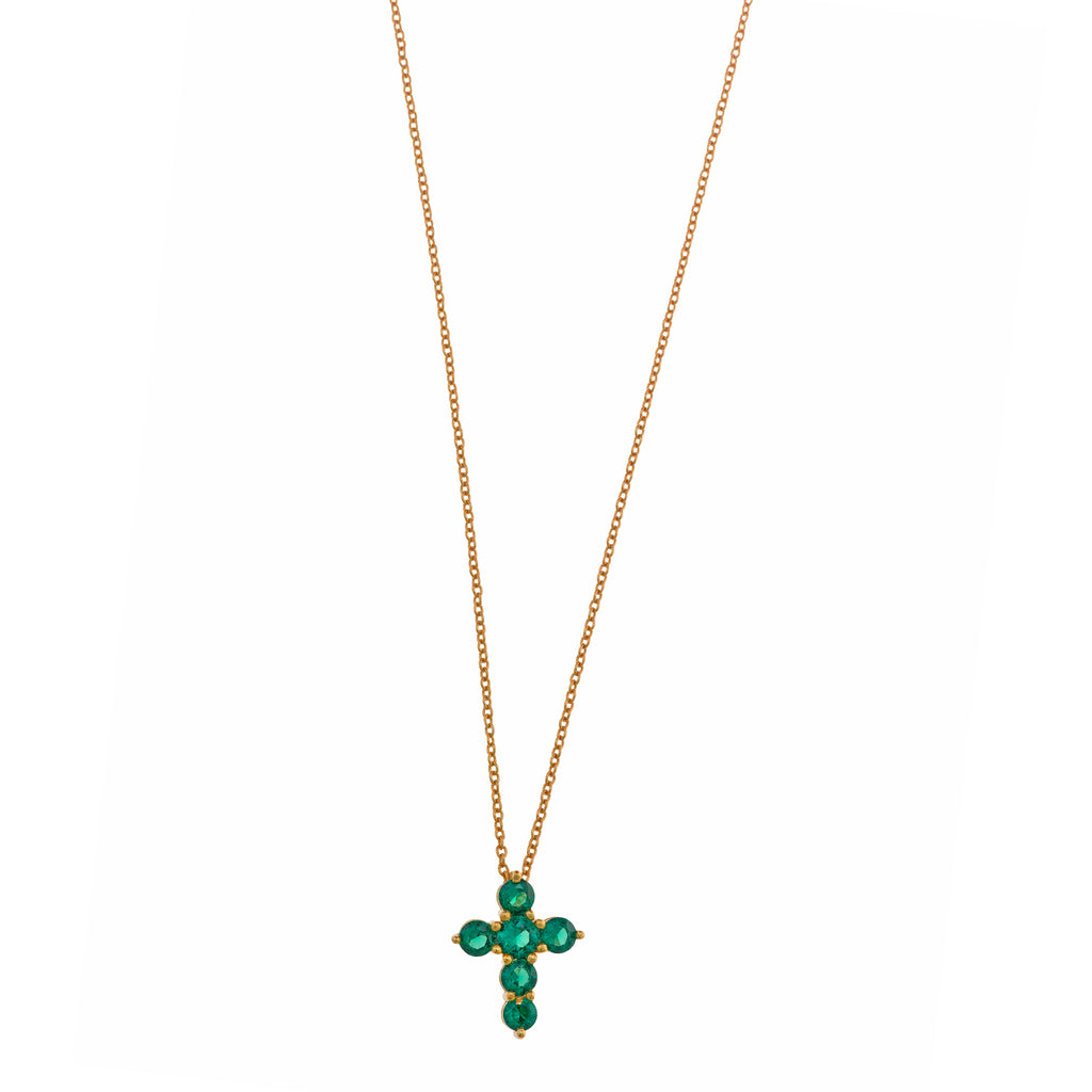 COLLAR PLATA CHAPADO DORADO CRUZ CIRCONITAS NANO