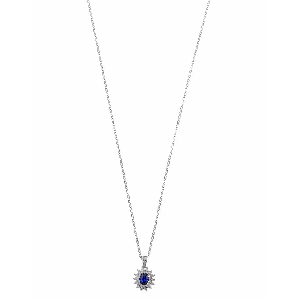 COLLAR PLATA RODIO CIRCONITA ZAFIRO AZUL OVALADO