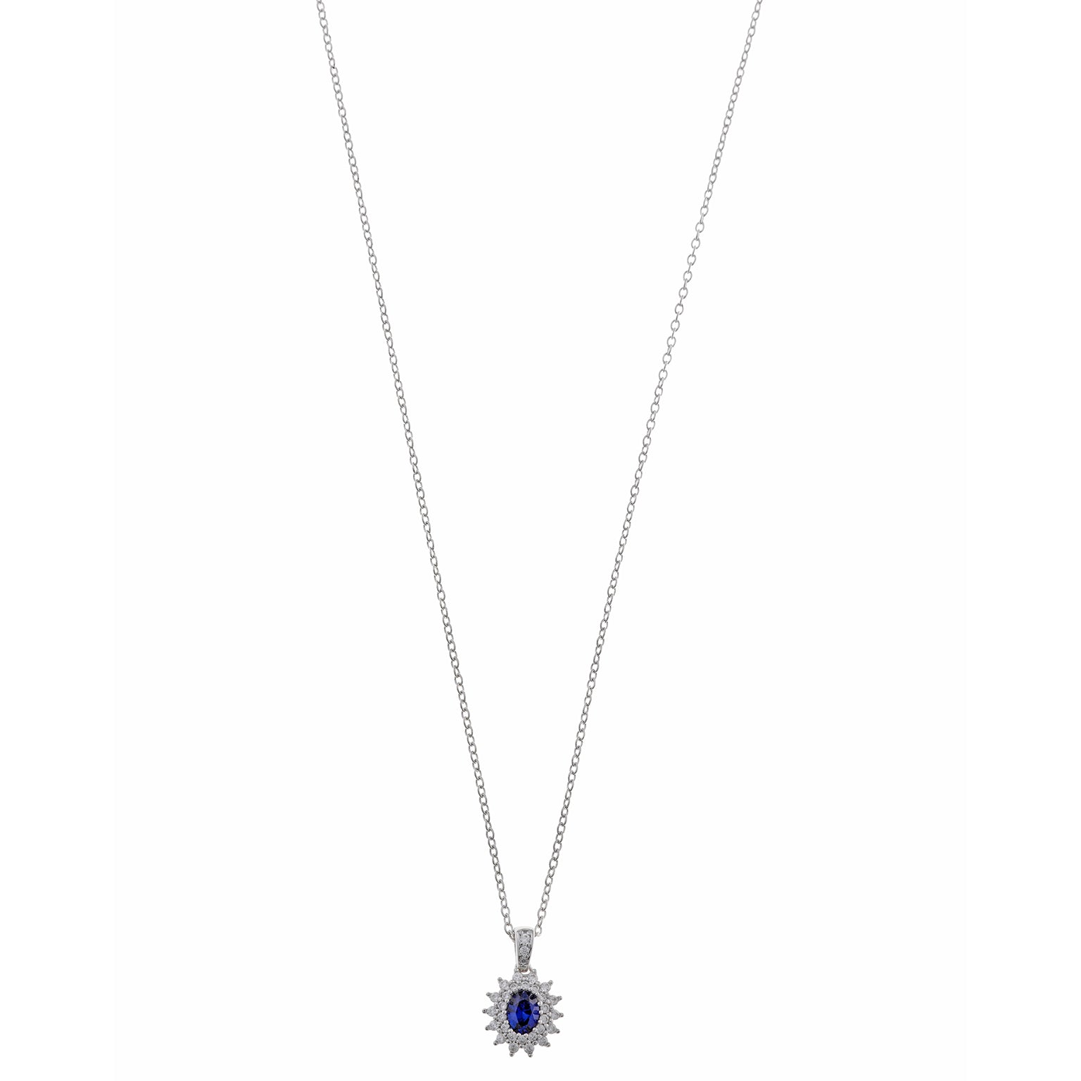 COLLAR PLATA RODIO CIRCONITA ZAFIRO AZUL OVALADO
