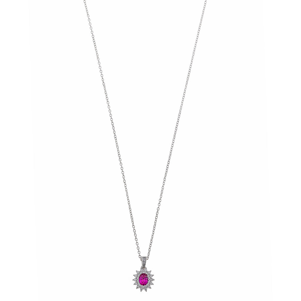 COLLAR PLATA RODIO CIRCONITA RUBI OVALADO ALREDEDOR