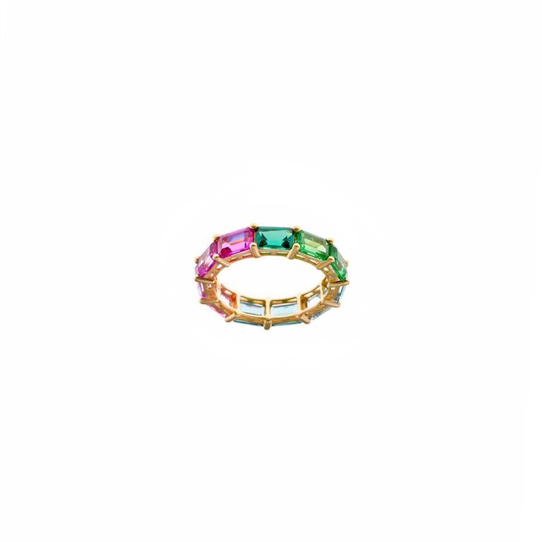 SORTIJA PLATA CHAPADO DORADO ARO RUBI PERIDOTO