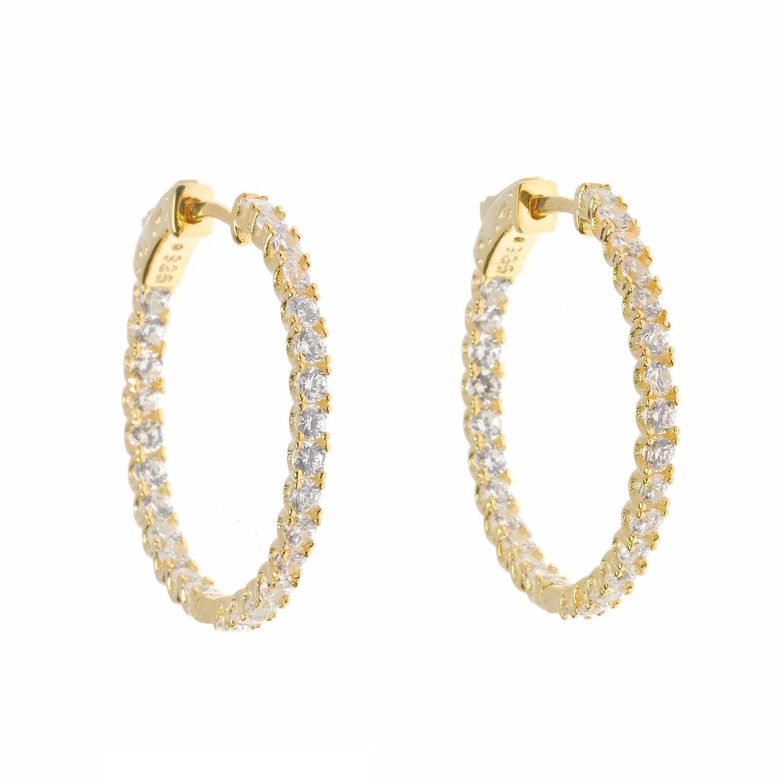 PENDIENTES PLATA CHAPADO DORADO ARO CIRCONITAS BLANCAS (2CM/S)