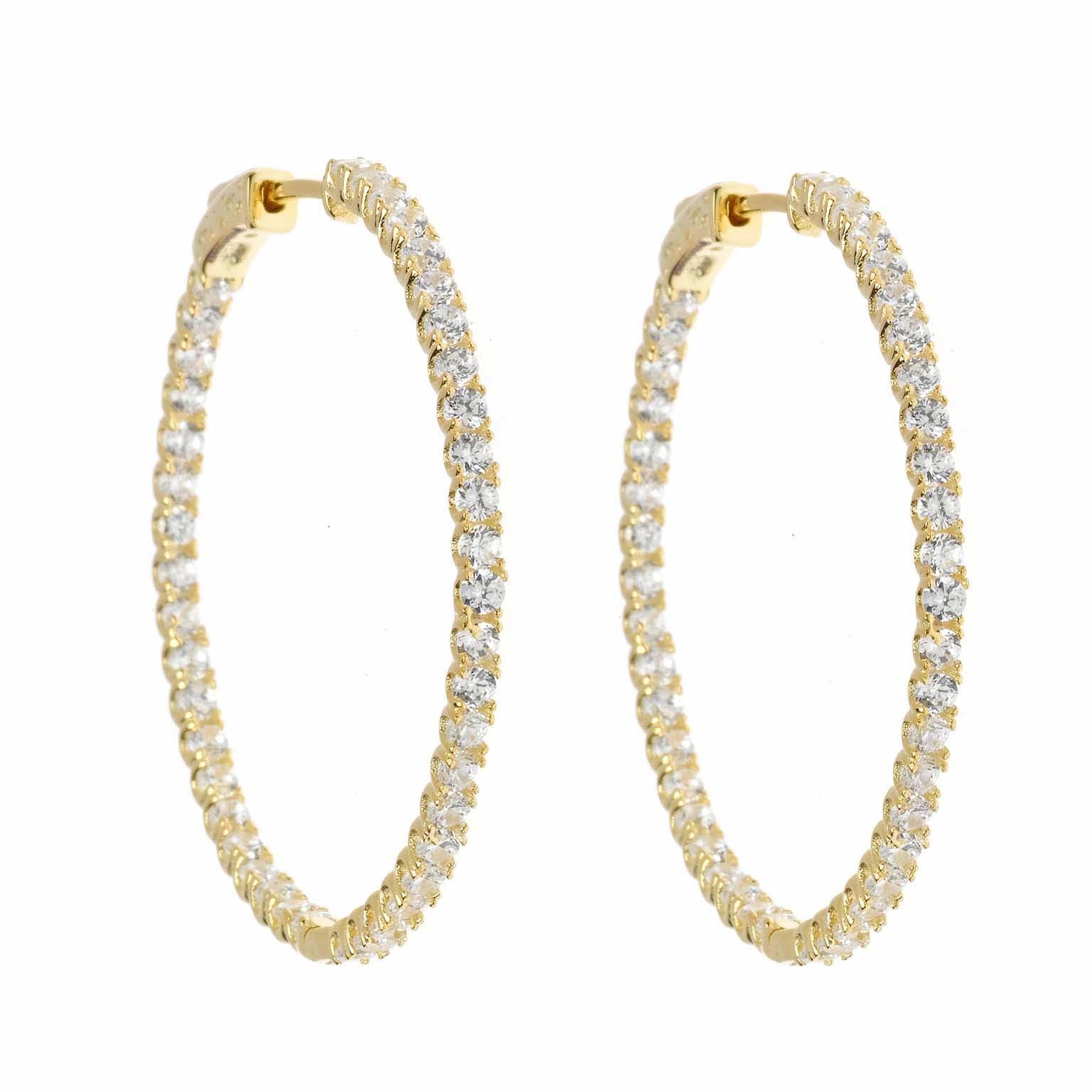 PENDIENTES PLATA CHAPADO DORADO ARO CIRCONITAS BLANCAS (3CM/M)