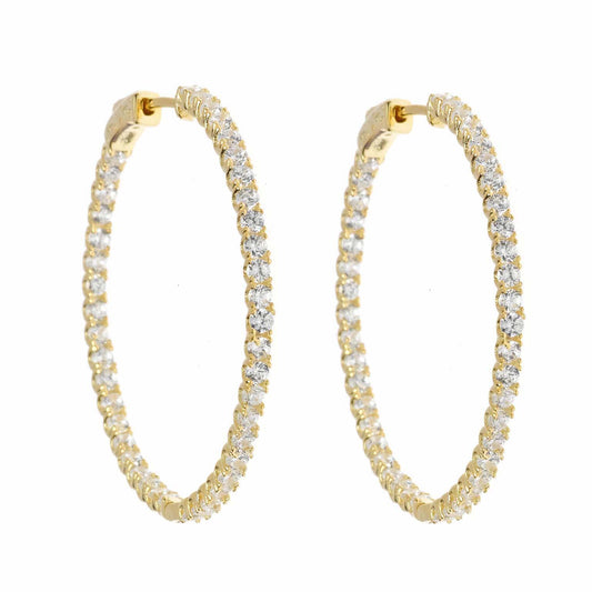 PENDIENTES PLATA CHAPADO DORADO ARO CIRCONITAS BLANCAS (3CM/M)