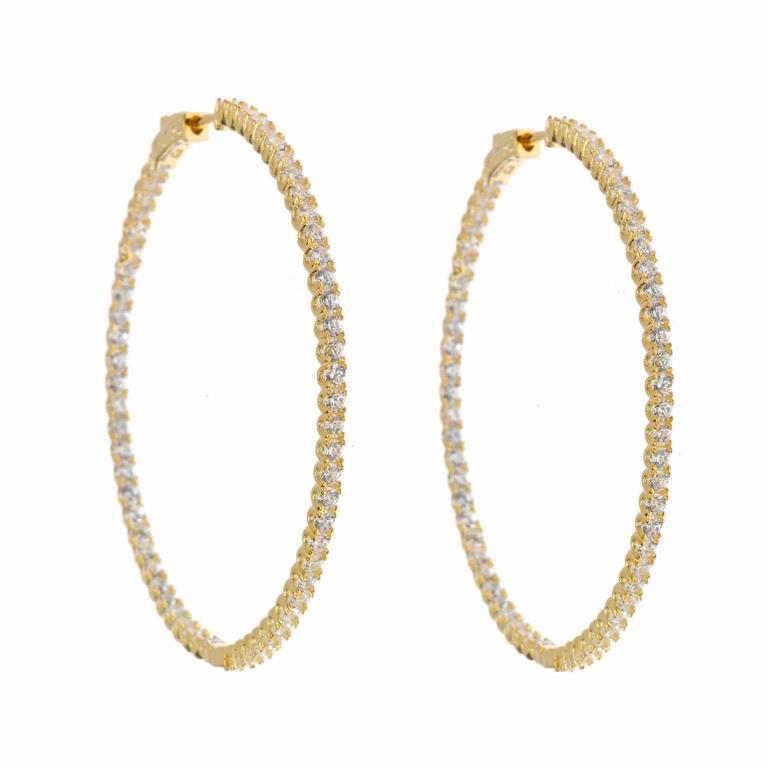 PENDIENTES PLATA CHAPADO DORADO ARO CIRCONITAS BLANCAS (4,5CM/L)