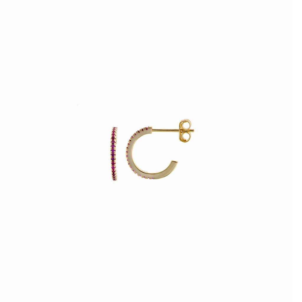 PENDIENTES PLATA CHAPADO DORADO ARO CIRCONITAS RUBI (1CM/M)