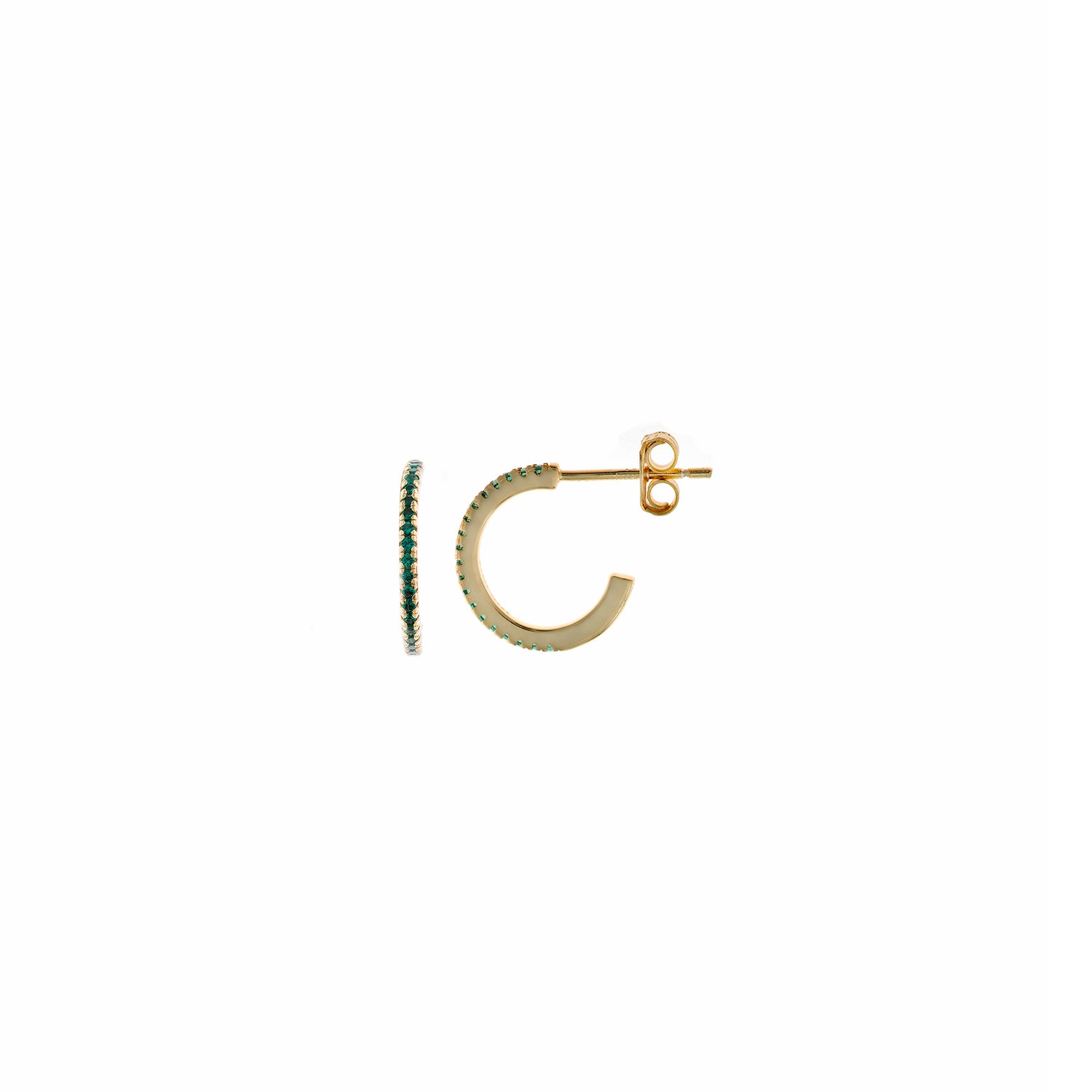 PENDIENTES PLATA CHAPADO DORADO ARO CIRCONITAS VERDE (1CM/M)
