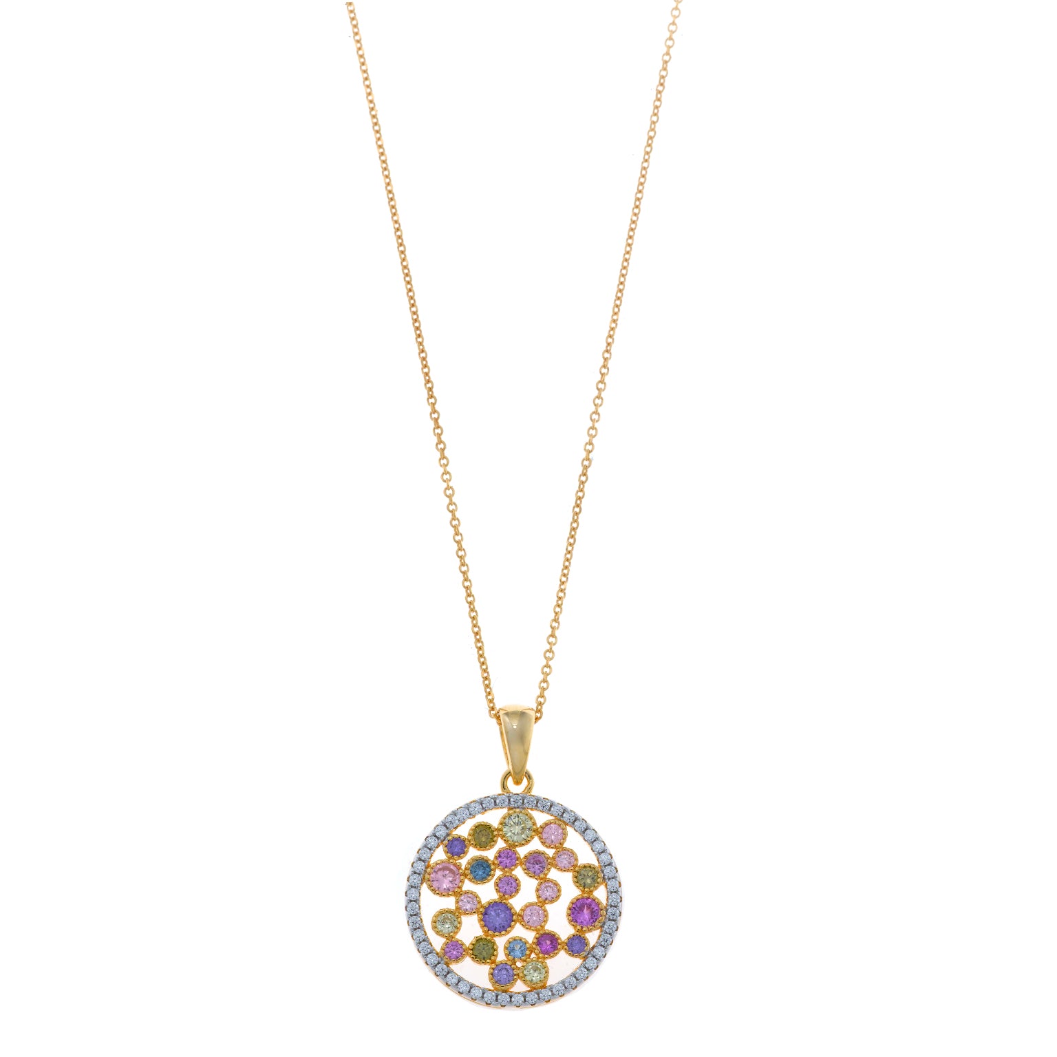 COLLAR PLATA CHAPADO DORADO REDONDO CIRCONITAS MULTICOLOR