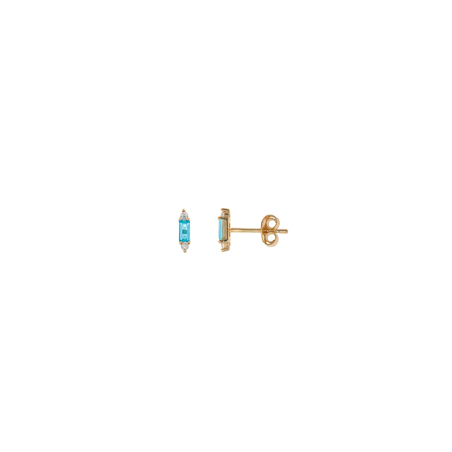 PENDIENTES PLATA CHAPADO DORADO CIRCONITA AQUAMARINA BAGUET