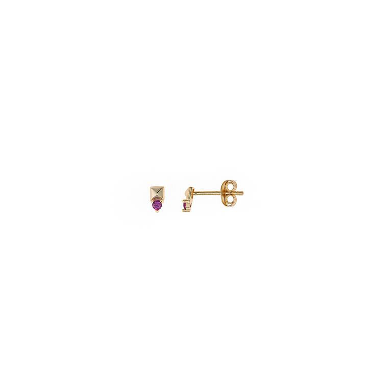 PENDIENTES PLATA CHAPADO DORADO TACHUELA PIRAMIDE CIRCONITA RUBI BRILLANTE