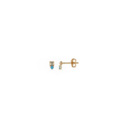 PENDIENTES PLATA CHAPADO DORADO TACHUELA PIRAMIDE CIRCONITA AQUAMARINA BRILLANTE