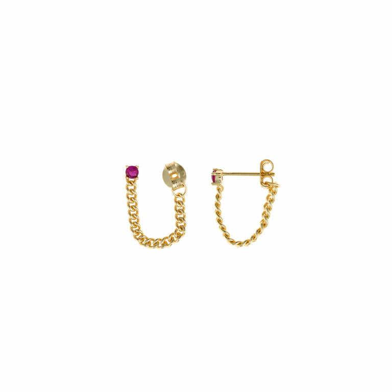 PENDIENTES PLATA CHAPADO DORADO CIRCONITA RUBI BRILLANTE CADENA BARBADA