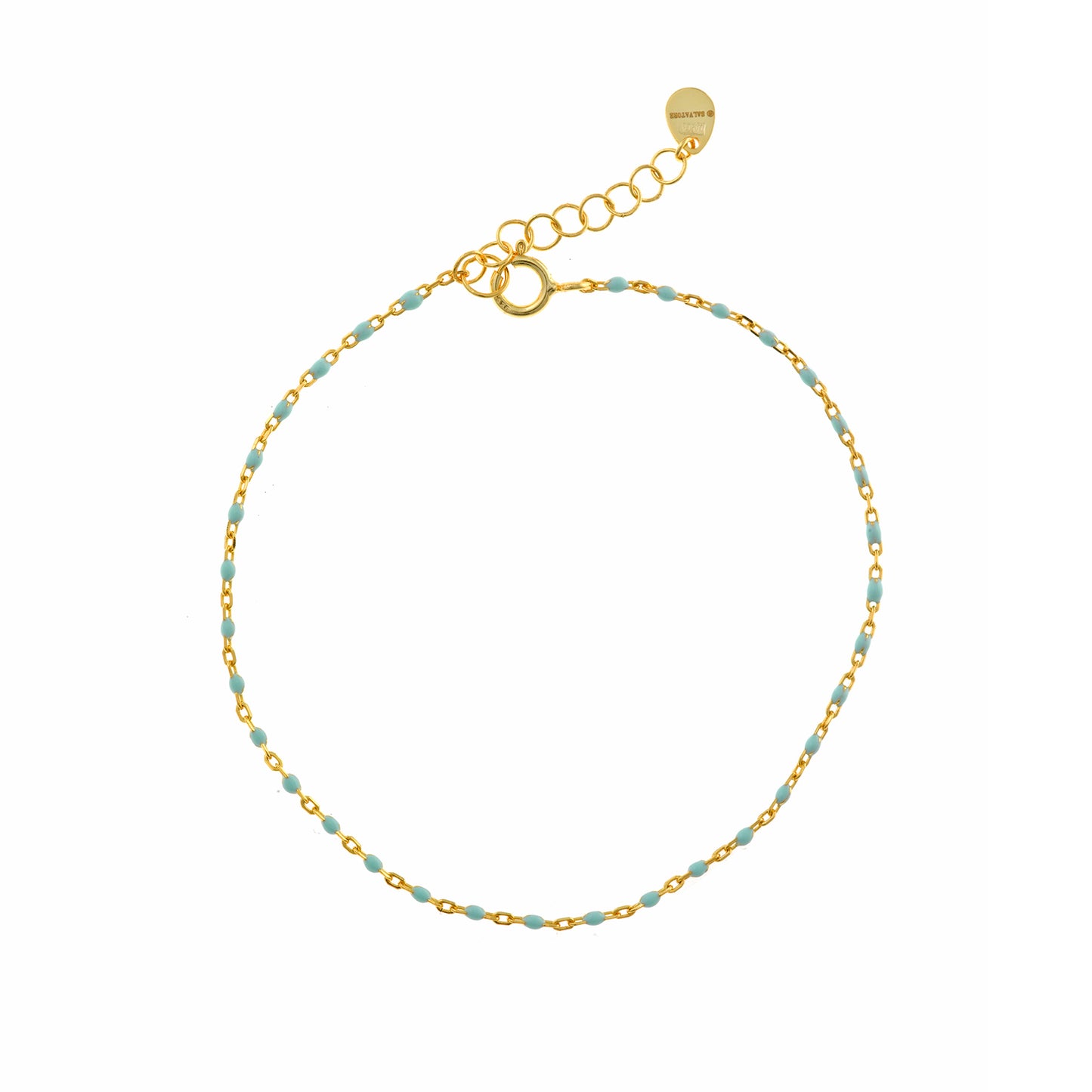PULSERA PLATA CHAPADO DORADO BOLITAS ESMLALTADAS MENTA