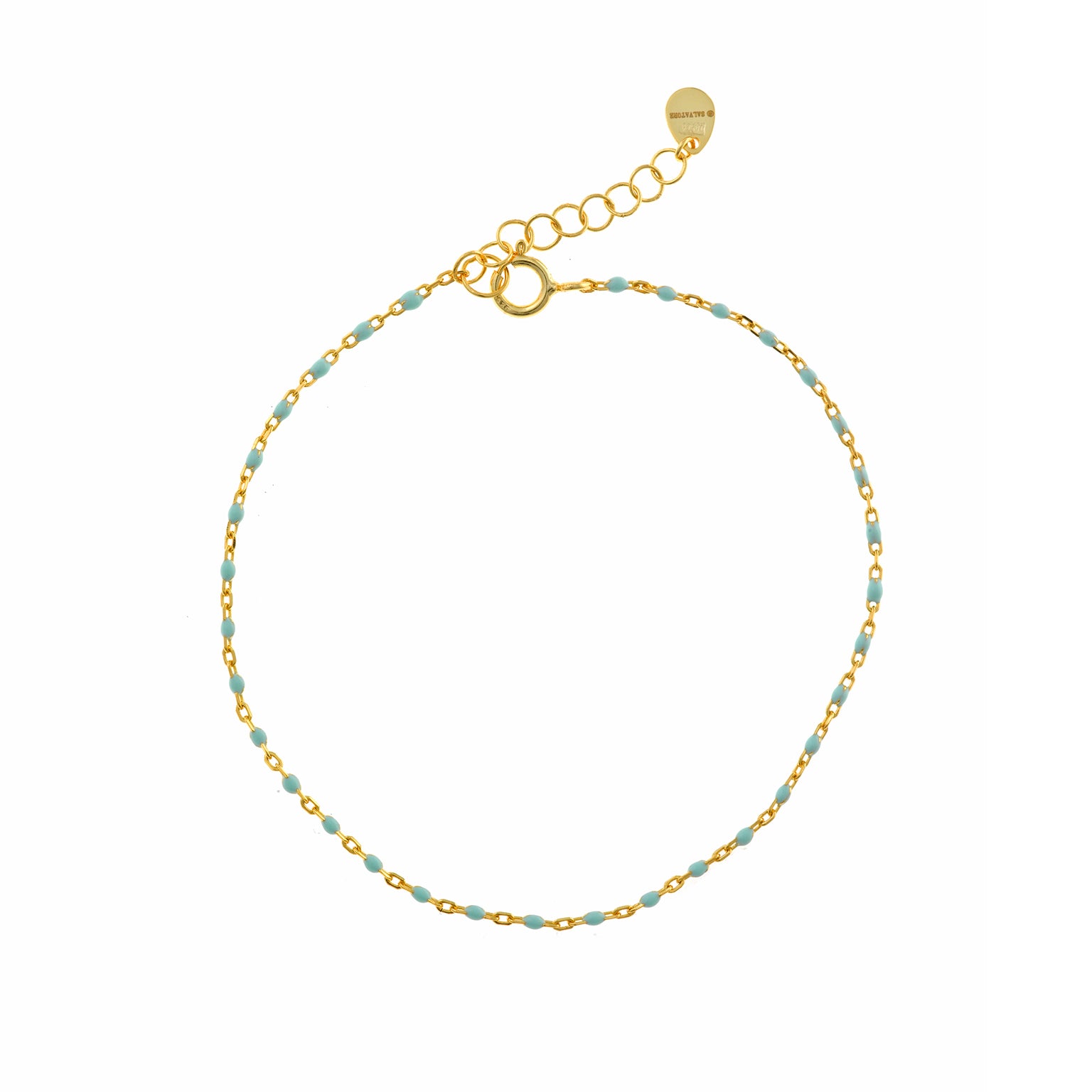 PULSERA PLATA CHAPADO DORADO BOLITAS ESMLALTADAS MENTA