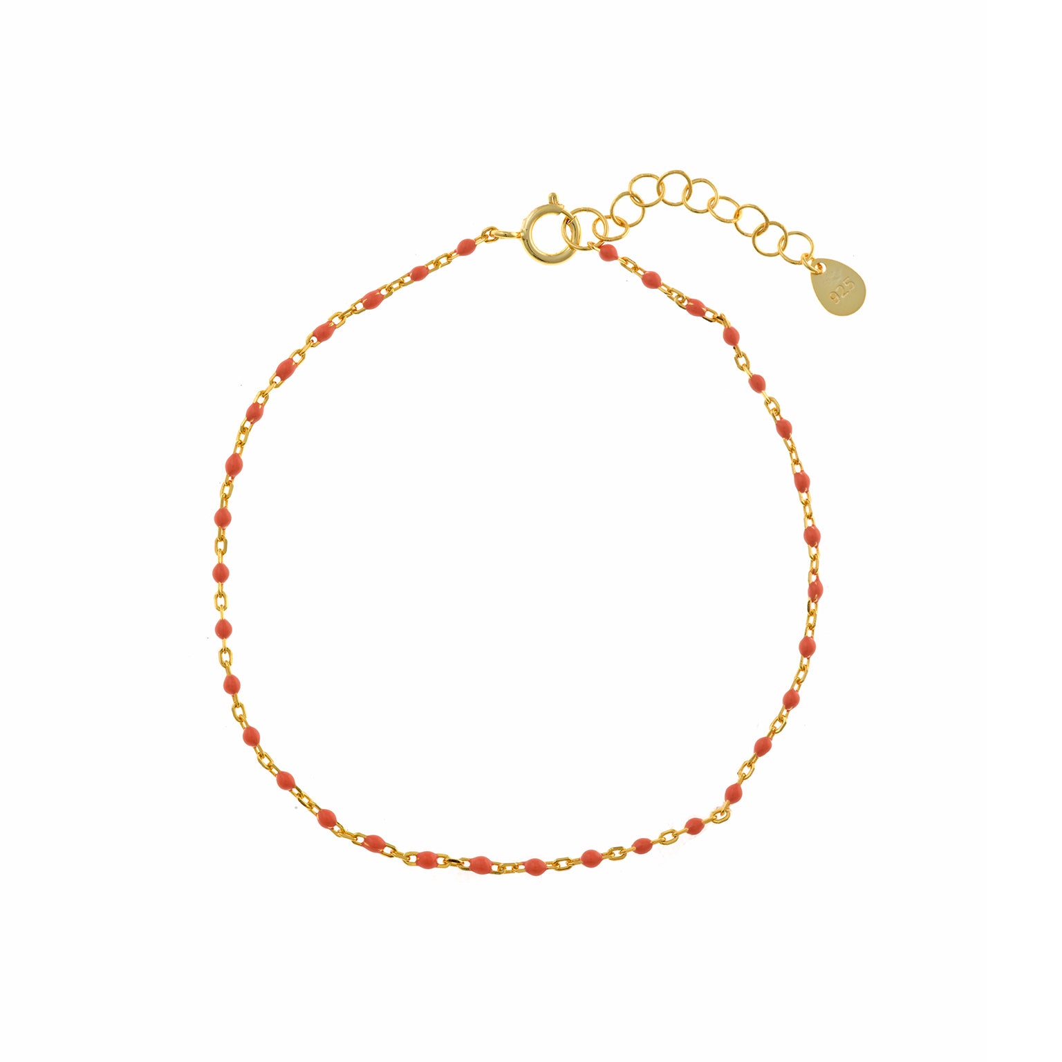 PULSERA PLATA CHAPADO DORADO BOLITAS ESMLALTADAS CORAL