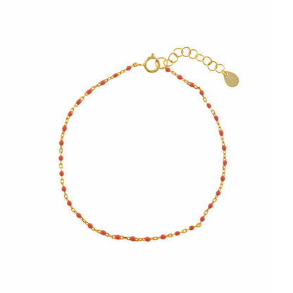 PULSERA PLATA CHAPADO DORADO BOLITAS ESMLALTADAS CORAL
