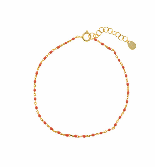 PULSERA PLATA CHAPADO DORADO BOLITAS ESMLALTADAS CORAL