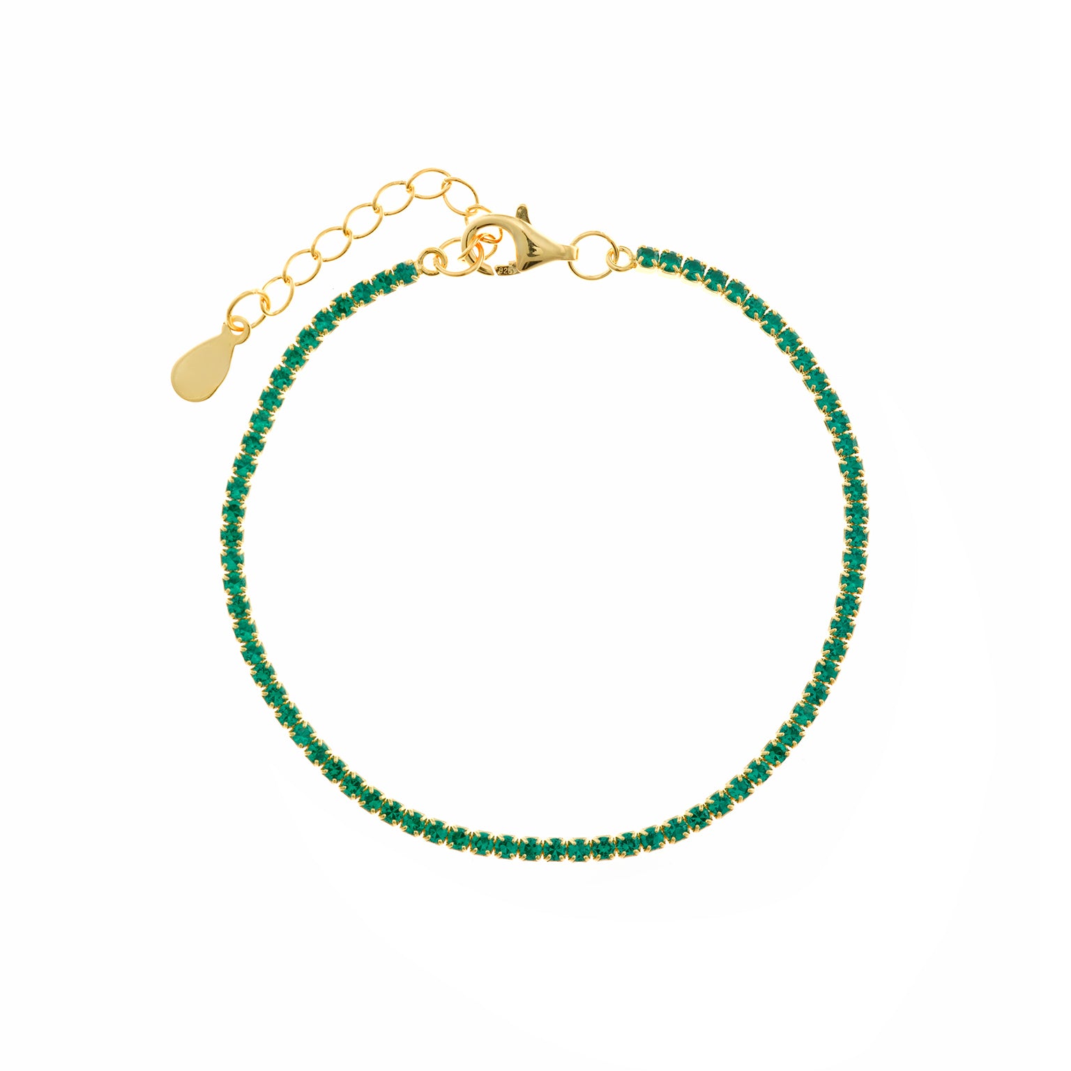 PULSERA PLATA CHAPADO DORADO CIRCONITAS BRILLANTES VERDES