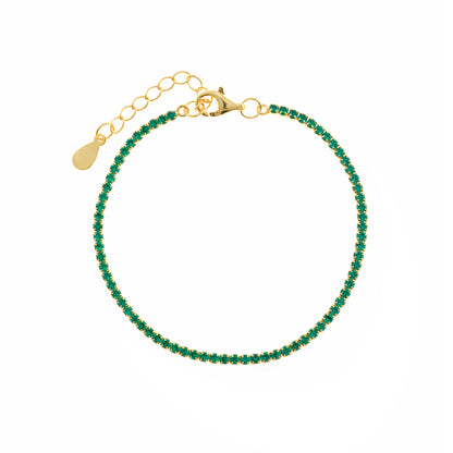 PULSERA PLATA CHAPADO DORADO CIRCONITAS BRILLANTES VERDES
