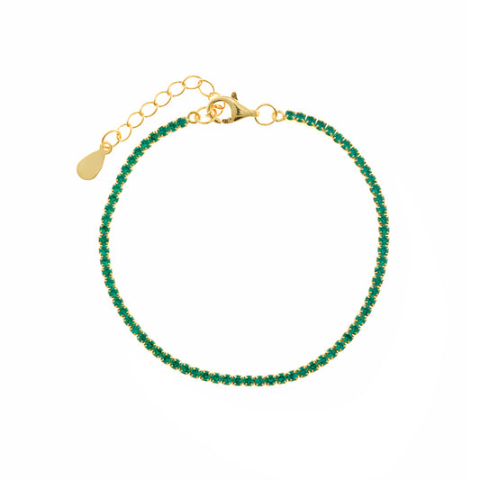 PULSERA PLATA CHAPADO DORADO CIRCONITAS BRILLANTES VERDES