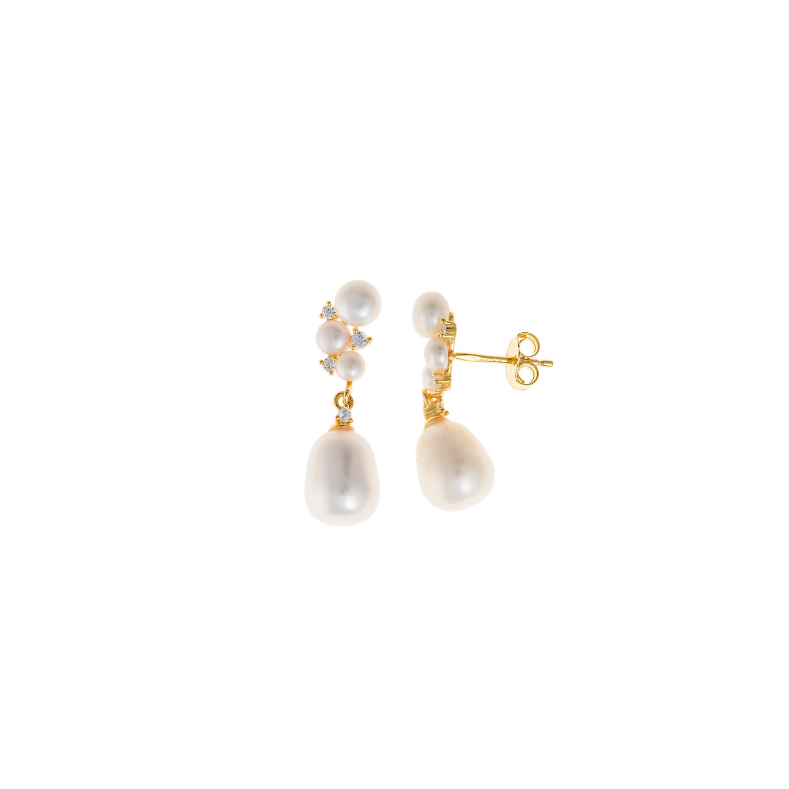 PENDIENTES PLATA CHAPADO DORADO PERLAS CIRCONITA BLANCA