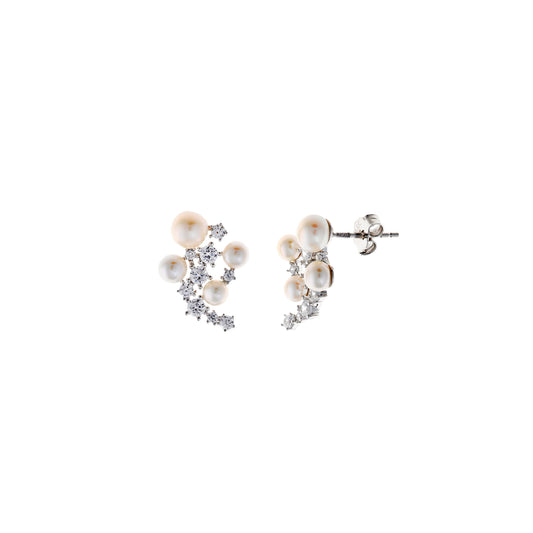 PENDIENTES PLATA RODIO CIRCONITAS BLANCAS BRILLANTES PERLAS