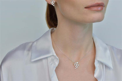 COLLAR PLATA RODIO CIRCONITAS BLANCAS BRILLANTES PERLAS BOTON AGUA DULCE
