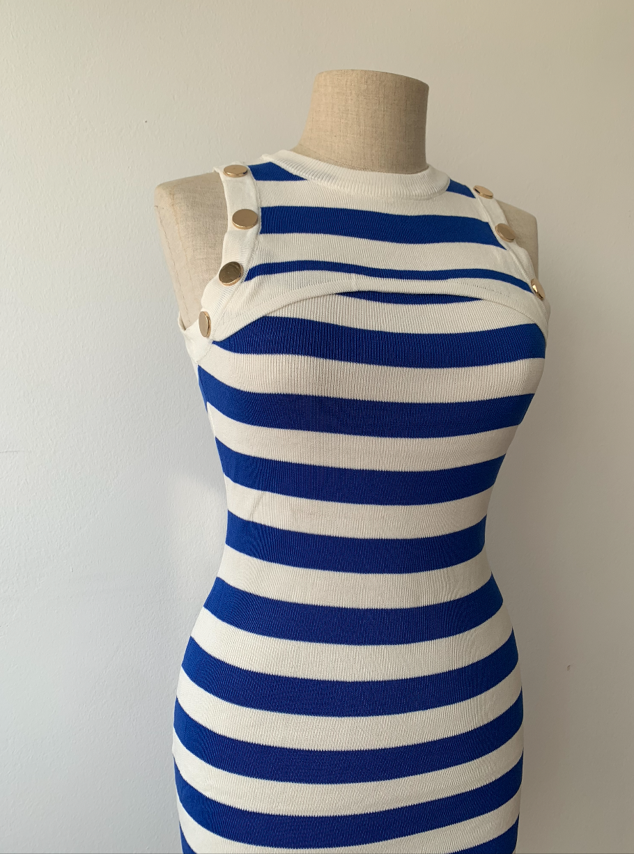 Vestido Punto Rayas Marinero Azul