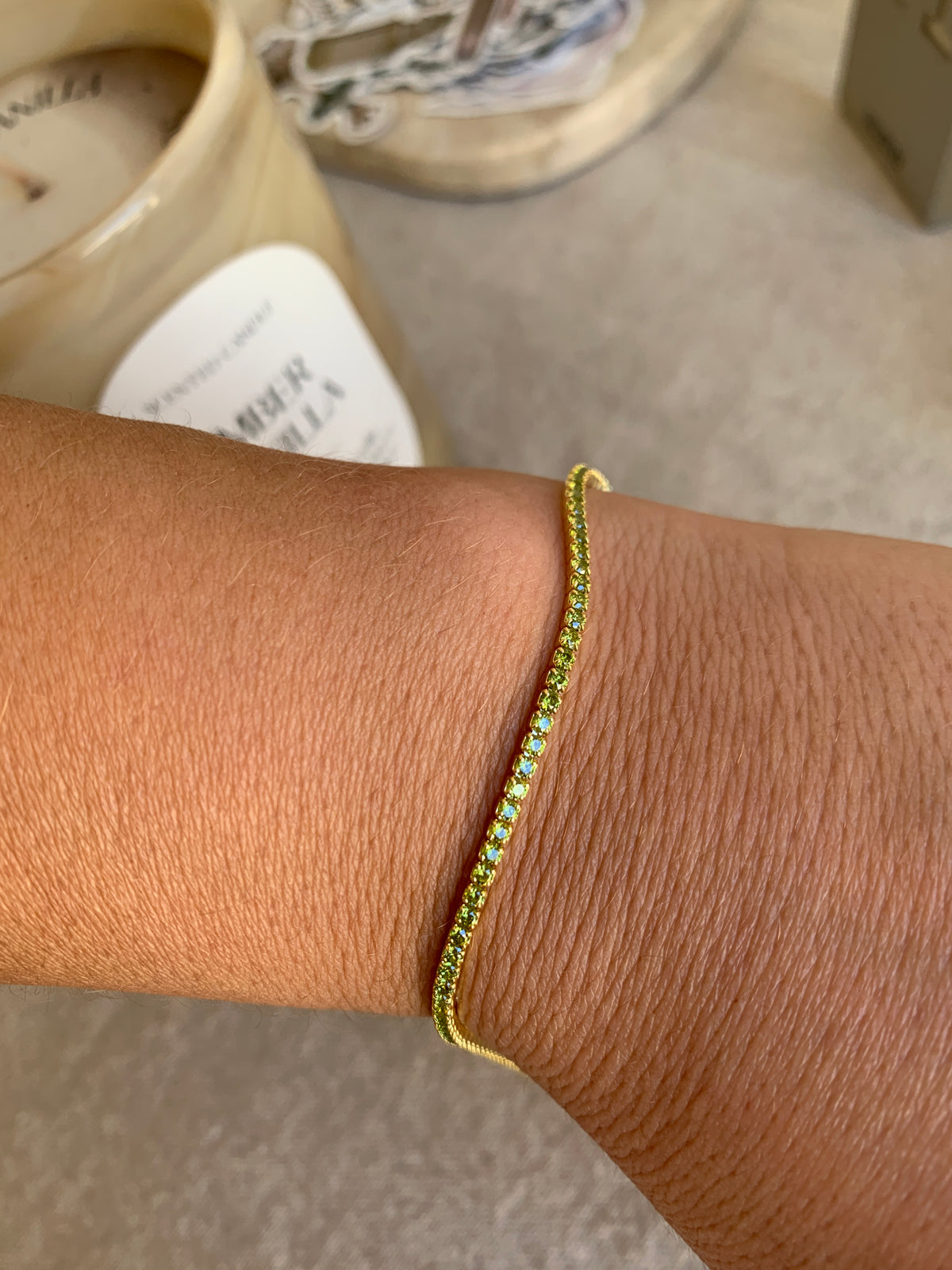 PULSERA PLATA CHAPADO DORADO CIRCONITAS BRILLANTES PERIDOTO
