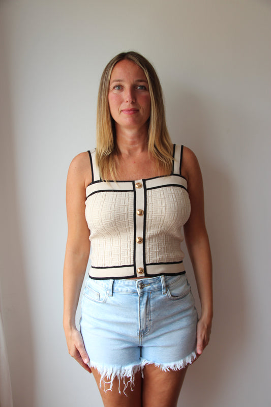 Top Textura Tirante Ancho Beige