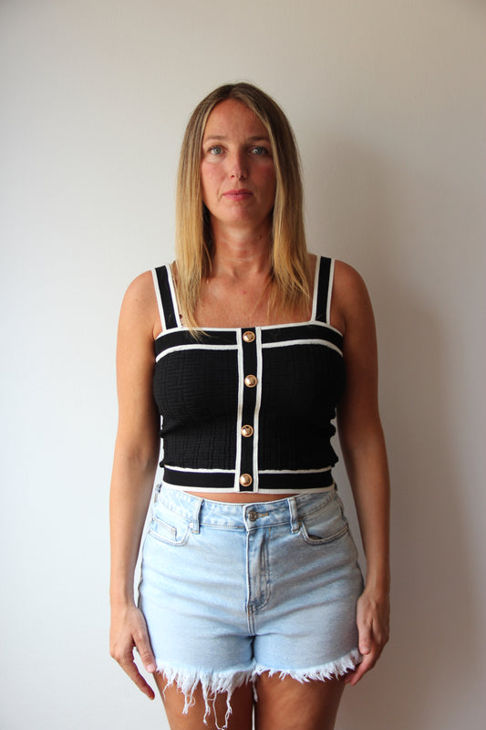 Top Textura Tirante Ancho Negro