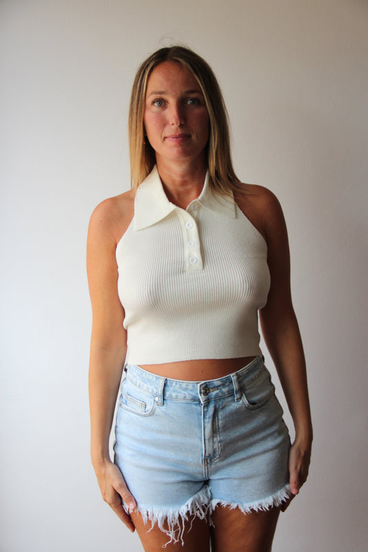 Top Halter Cuello Camisero Blanco