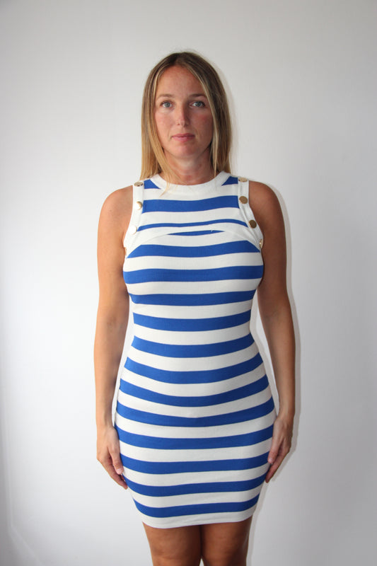 Vestido Punto Rayas Marinero Azul