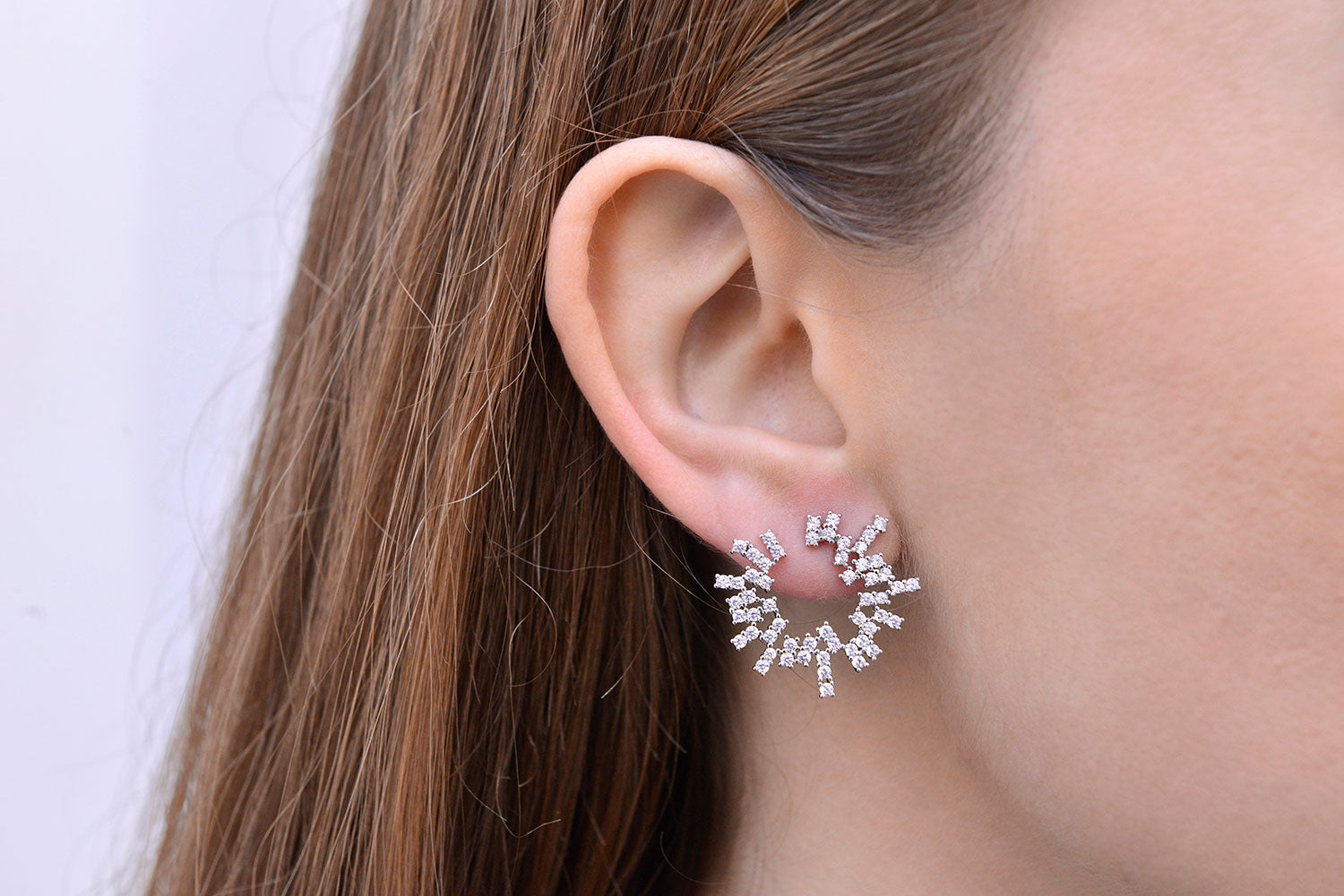 PENDIENTES PLATA RODIO CIRCULO BAGUETS CIRCONITAS BLANCAS