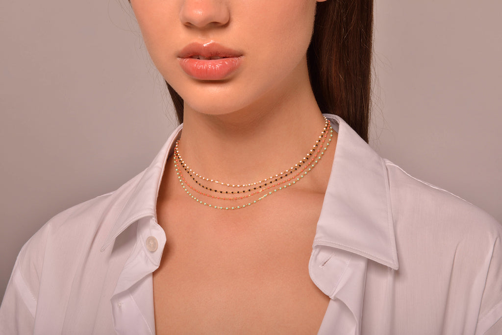 COLLAR PLATA CHAPADO DORADO BOLITAS ESMLALTADAS MENTA