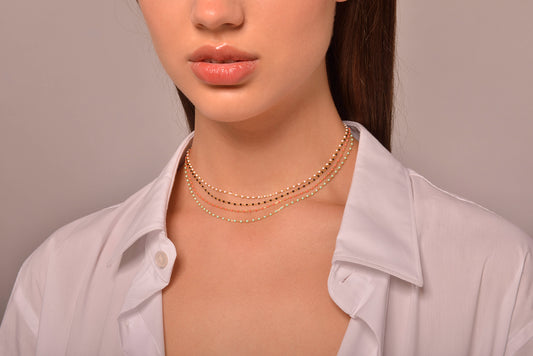 COLLAR PLATA CHAPADO DORADO BOLITAS ESMLALTADAS CORAL