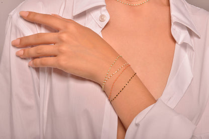 PULSERA PLATA CHAPADO DORADO BOLITAS ESMLALTADAS CORAL